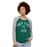 New York Jets G-III 4Her by Carl Banks Women's Waffle Knit Raglan Long Sleeve T-Shirt - Green/Heather Gray - NFL