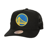 Mitchell & Ness Golden State Warriors Monogram Allover Logo Mesh Trucker Adjustable Hat Black