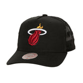 Mitchell & Ness Miami Heat Monogram Allover Logo Mesh Trucker Adjustable Hat Black