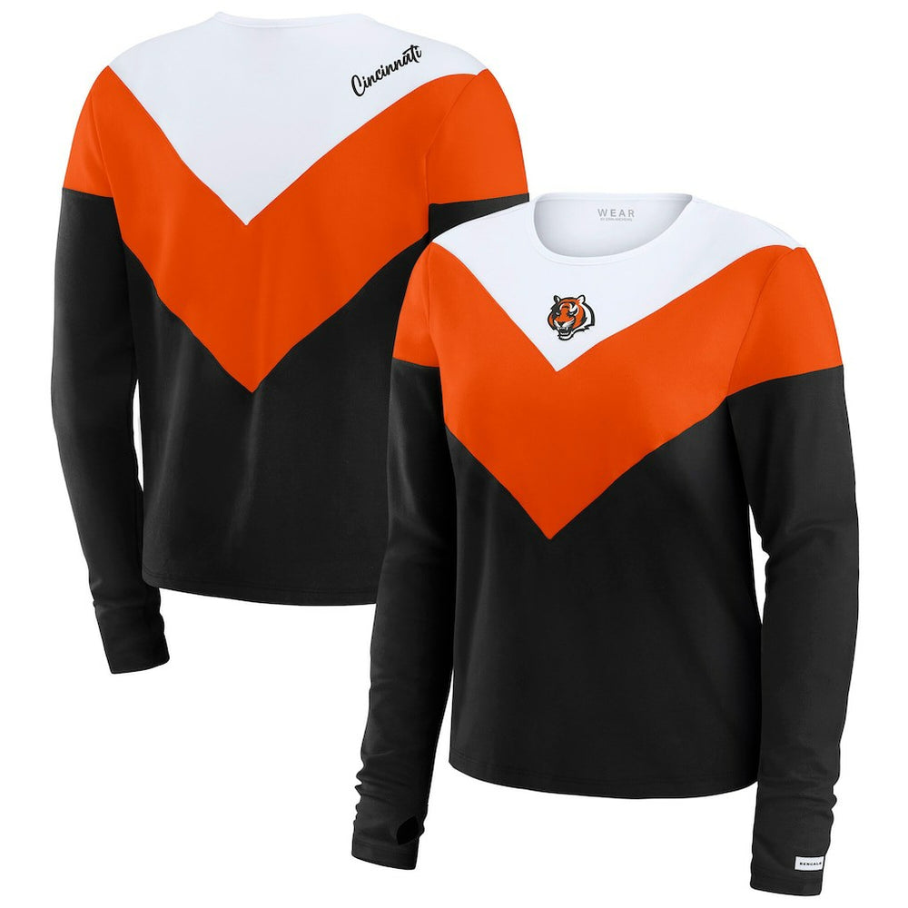 Cincinnati Bengals WEAR by Erin Andrews Women's Plus Size Chevron Tri-Blend Long Sleeve T-Shirt - Black/Orange - NFL