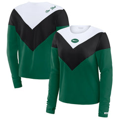 New York Jets WEAR by Erin Andrews Women's Plus Size Chevron Tri-Blend Long Sleeve T-Shirt - Green/Black - NFL