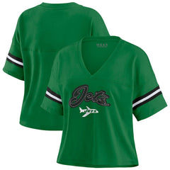 New York Jets WEAR by Erin Andrews Women's Color Block Boxy V-Neck T-Shirt - Kelly Green - NFL