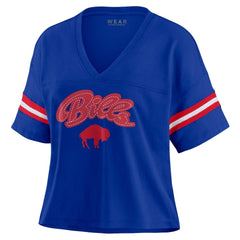 Buffalo Bills WEAR by Erin Andrews Women's Plus Size Color Block Boxy V-Neck T-Shirt - Royal - NFL