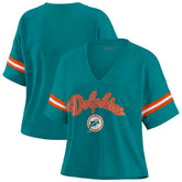 Miami Dolphins WEAR by Erin Andrews Women's Plus Size Color Block Boxy V-Neck T-Shirt - Aqua - NFL