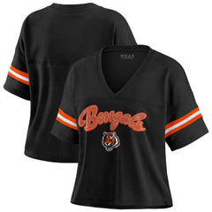 Cincinnati Bengals WEAR by Erin Andrews Women's Plus Size Color Block Boxy V-Neck T-Shirt - Black - NFL