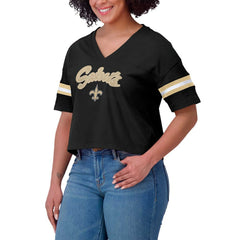 New Orleans Saints WEAR by Erin Andrews Women's Plus Size Color Block Boxy V-Neck T-Shirt - Black - NFL