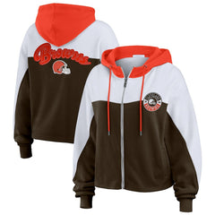 Cleveland Browns WEAR by Erin Andrews Women's Plus Size Color Block Full-Zip Hoodie - Brown - NFL