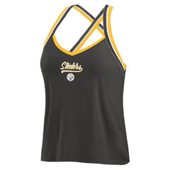 Pittsburgh Steelers WEAR by Erin Andrews Women's Cross Strap Tri-Blend Tank Top - Black - NFL