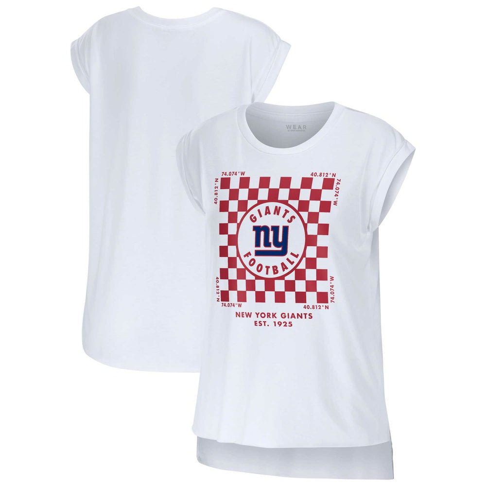 New York Giants WEAR by Erin Andrews Women's Checker Muscle Tank Top - White - NFL