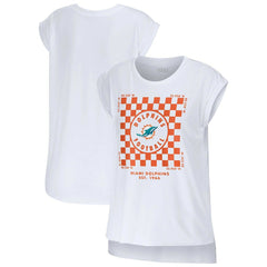 Miami Dolphins WEAR by Erin Andrews Women's Checker Muscle Tank Top - White - NFL