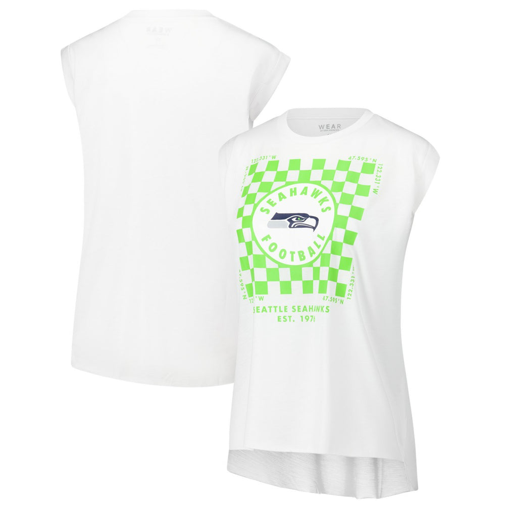 Seattle Seahawks WEAR by Erin Andrews Women's Checker Muscle Tank Top - White - NFL