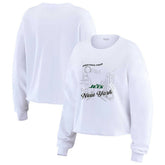New York Jets WEAR by Erin Andrews Women's Postcard Cropped Long Sleeve Top - White - NFL