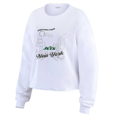New York Jets WEAR by Erin Andrews Women's Postcard Cropped Long Sleeve Top - White - NFL