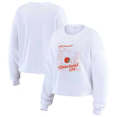Cleveland Browns WEAR by Erin Andrews Women's Postcard Cropped Long Sleeve Top - White - NFL