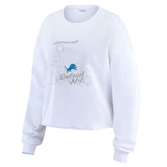 Detroit Lions WEAR by Erin Andrews Women's Postcard Cropped Long Sleeve Top - White - NFL