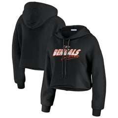 Cincinnati Bengals WEAR by Erin Andrews Women's Prime Cropped Pullover Hoodie - Black - NFL