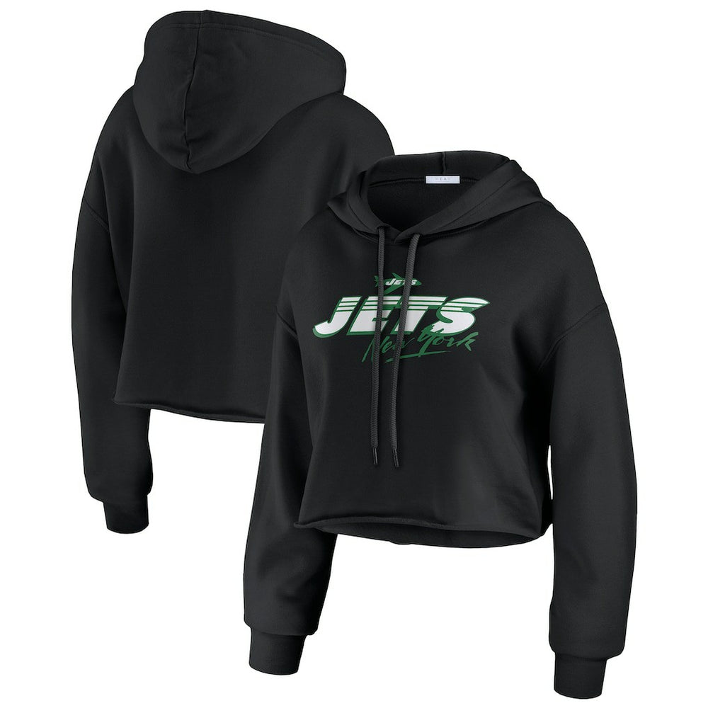New York Jets WEAR by Erin Andrews Women's Prime Cropped Pullover Hoodie - Black - NFL