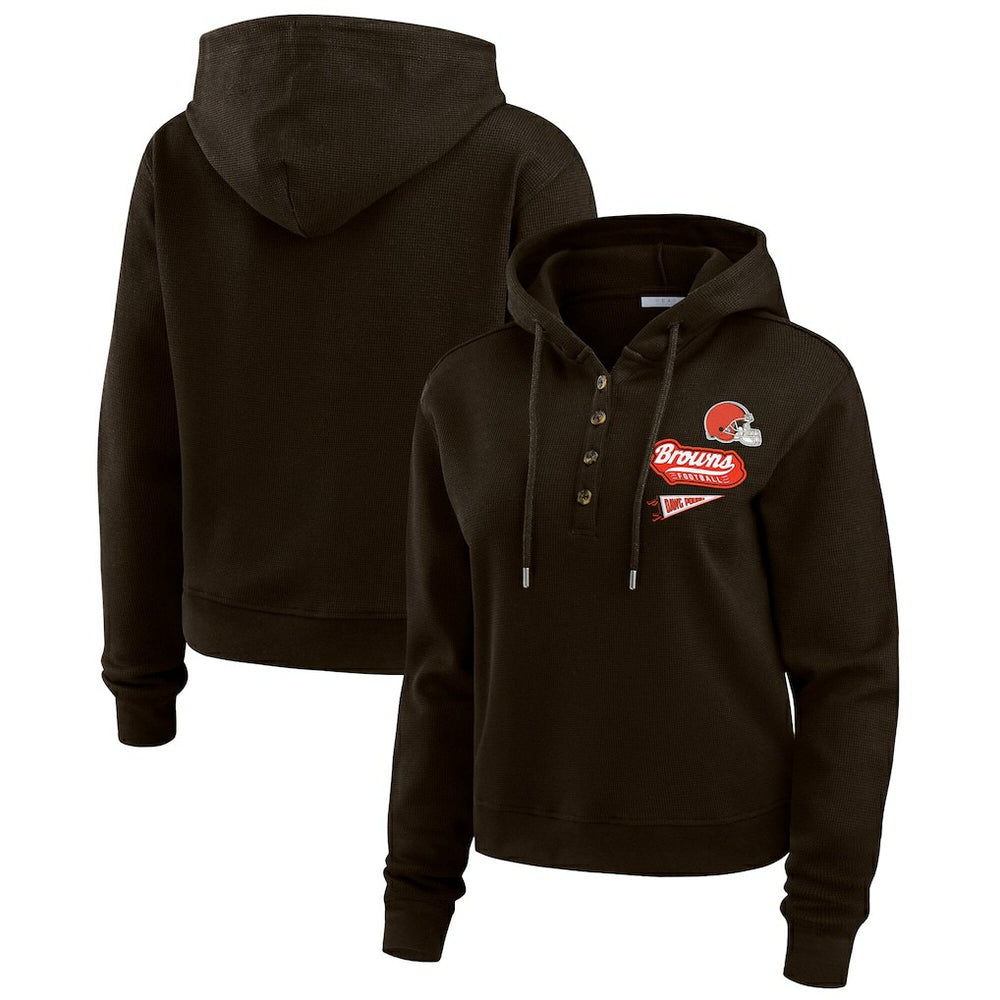 Cleveland Browns WEAR by Erin Andrews Women's Waffle-Knit Pullover Hoodie - Brown - NFL