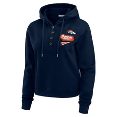 Denver Broncos WEAR by Erin Andrews Women's Waffle-Knit Pullover Hoodie - Navy - NFL