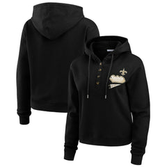 New Orleans Saints WEAR by Erin Andrews Women's Waffle-Knit Pullover Hoodie - Black - NFL