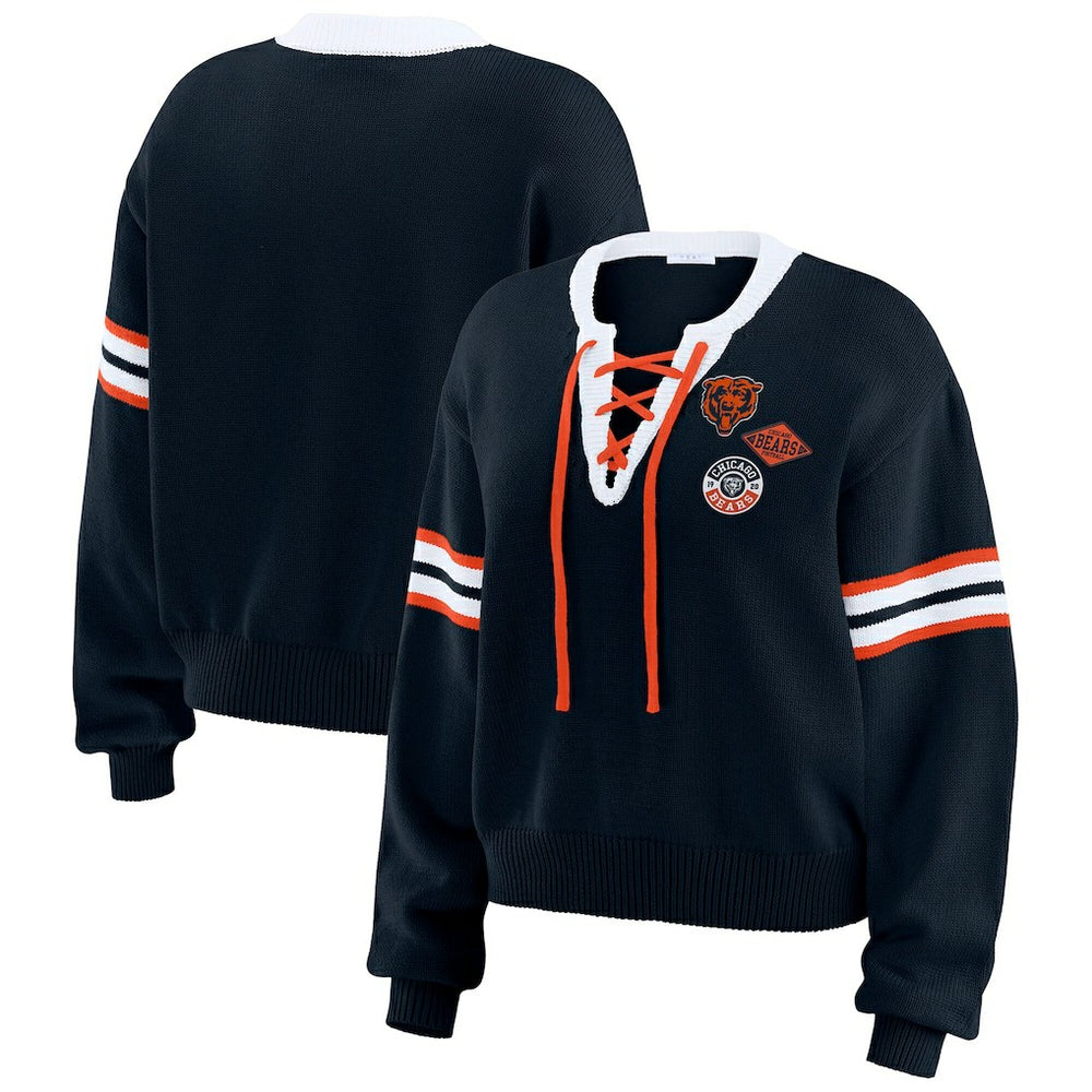 Chicago Bears WEAR by Erin Andrews Women's Lace-Up Sweater - Navy - NFL