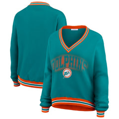 Miami Dolphins WEAR by Erin Andrews Women's Oversized Long Sleeve V-Neck Sweatshirt - Aqua - NFL