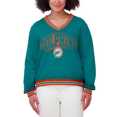 Miami Dolphins WEAR by Erin Andrews Women's Oversized Long Sleeve V-Neck Sweatshirt - Aqua - NFL
