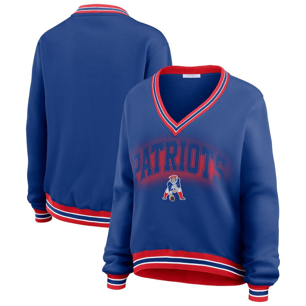 New England Patriots WEAR by Erin Andrews Women's Oversized Long Sleeve V-Neck Sweatshirt - Navy - NFL