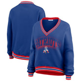 New England Patriots WEAR by Erin Andrews Women's Oversized Long Sleeve V-Neck Sweatshirt - Navy - NFL