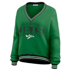 New York Jets WEAR by Erin Andrews Women's Oversized Long Sleeve V-Neck Sweatshirt - Green - NFL