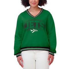 New York Jets WEAR by Erin Andrews Women's Oversized Long Sleeve V-Neck Sweatshirt - Green - NFL
