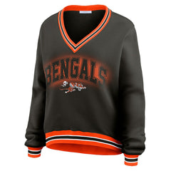 Cincinnati Bengals WEAR by Erin Andrews Women's Oversized Long Sleeve V-Neck Sweatshirt - Black - NFL