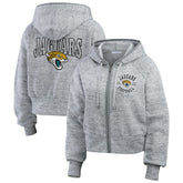 Jacksonville Jaguars WEAR by Erin Andrews Women's Speckled Fleece Cropped Full-Zip Hoodie - Heather Gray - NFL