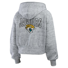 Jacksonville Jaguars WEAR by Erin Andrews Women's Speckled Fleece Cropped Full-Zip Hoodie - Heather Gray - NFL