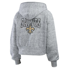 New Orleans Saints WEAR by Erin Andrews Women's Speckled Fleece Cropped Full-Zip Hoodie - Heather Gray - NFL