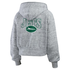 New York Jets WEAR by Erin Andrews Women's Speckled Fleece Cropped Full-Zip Hoodie - Heather Gray - NFL