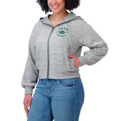 New York Jets WEAR by Erin Andrews Women's Speckled Fleece Cropped Full-Zip Hoodie - Heather Gray - NFL