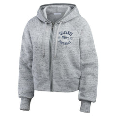 Seattle Seahawks WEAR by Erin Andrews Women's Speckled Fleece Cropped Full-Zip Hoodie - Heather Gray - NFL