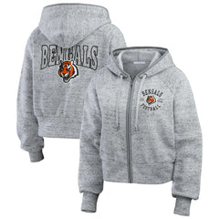 Cincinnati Bengals WEAR by Erin Andrews Women's Speckled Fleece Cropped Full-Zip Hoodie - Heather Gray - NFL