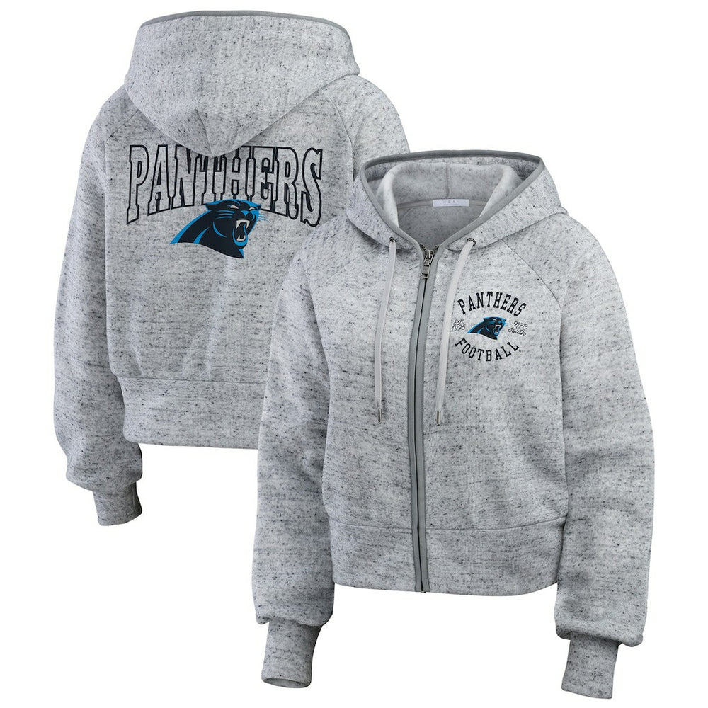 Carolina Panthers WEAR by Erin Andrews Women's Speckled Fleece Cropped Full-Zip Hoodie - Heather Gray - NFL