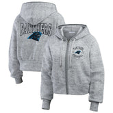 Carolina Panthers WEAR by Erin Andrews Women's Speckled Fleece Cropped Full-Zip Hoodie - Heather Gray - NFL