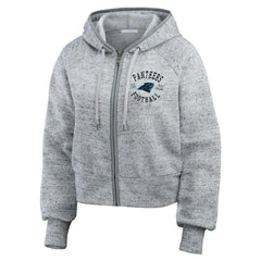 Carolina Panthers WEAR by Erin Andrews Women's Speckled Fleece Cropped Full-Zip Hoodie - Heather Gray - NFL