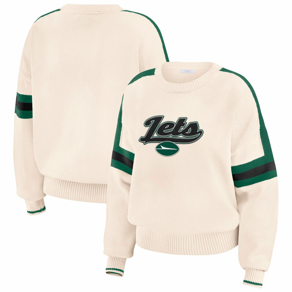 New York Jets WEAR by Erin Andrews Women's Stripe Pullover Sweater - Cream - NFL