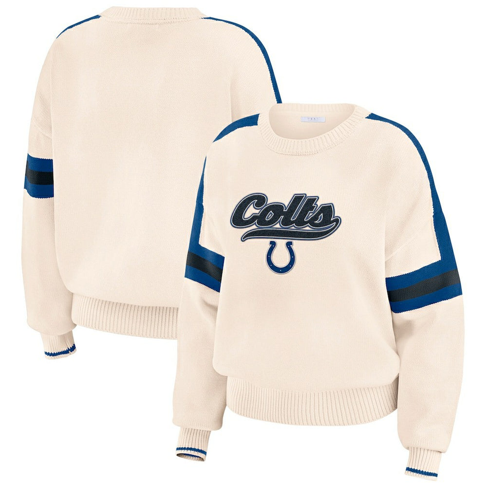 Indianapolis Colts WEAR by Erin Andrews Women's Stripe Pullover Sweater - Cream - NFL