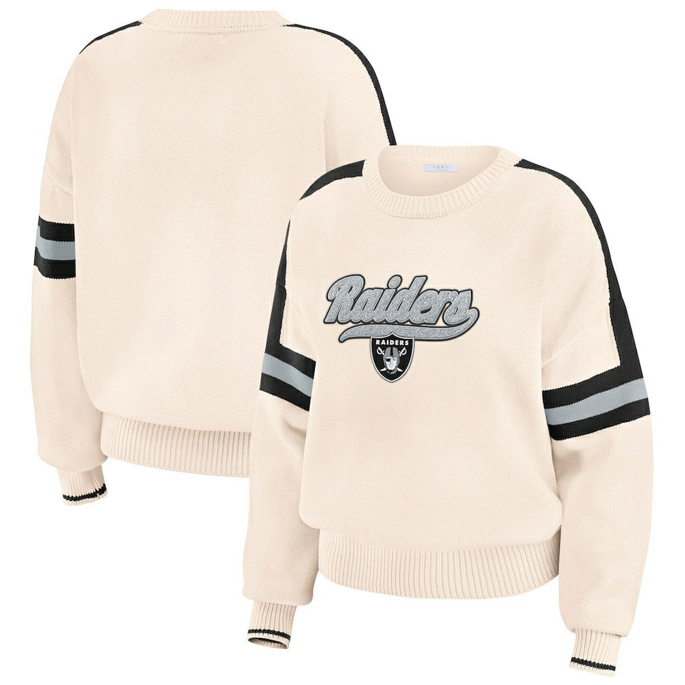 Las Vegas Raiders WEAR by Erin Andrews Women's Stripe Pullover Sweater - Cream - NFL