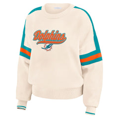 Miami Dolphins WEAR by Erin Andrews Women's Stripe Pullover Sweater - Cream - NFL