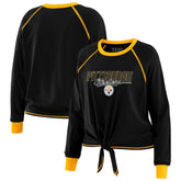 Pittsburgh Steelers WEAR by Erin Andrews Women's Tie-Front Long Sleeve T-Shirt - Black - NFL