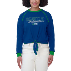 Seattle Seahawks WEAR by Erin Andrews Women's Tie-Front Long Sleeve T-Shirt - Royal - NFL
