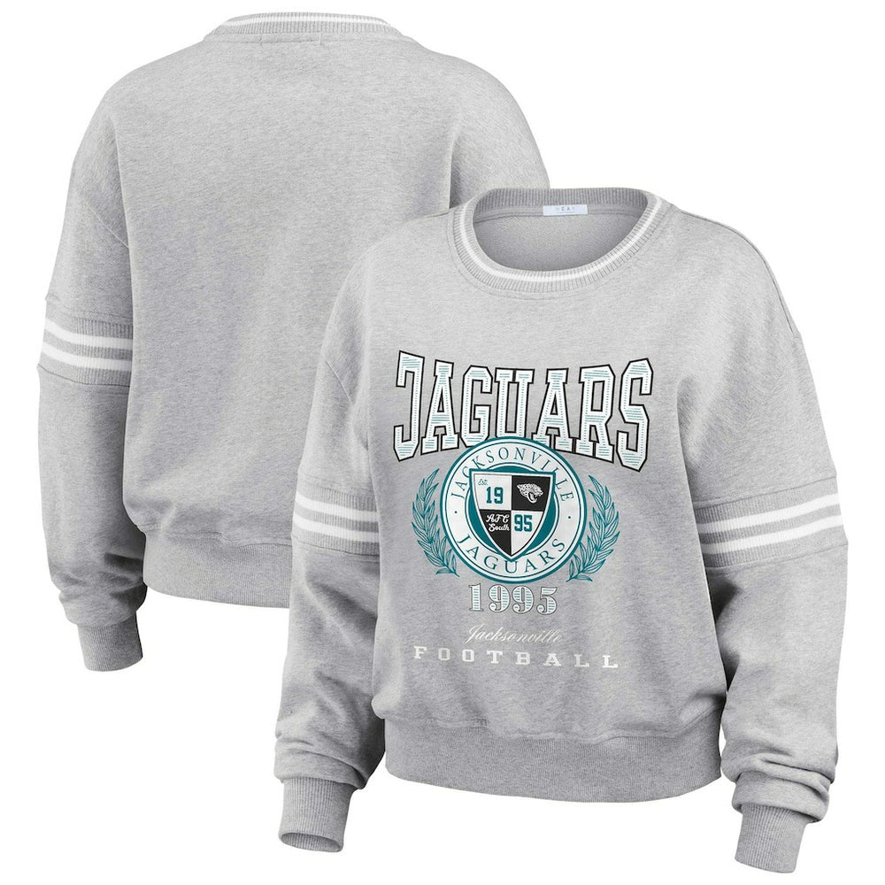 Jacksonville Jaguars WEAR by Erin Andrews Women's Cropped Pullover Sweatshirt - Heather Gray - NFL