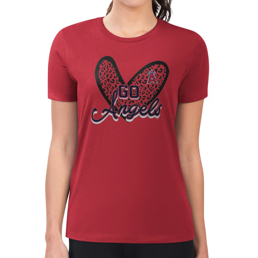 Los Angeles Angels G-III 4Her by Carl Banks Women's Super-Slim Fit Lightweight Leopard Heart T-Shirt Online